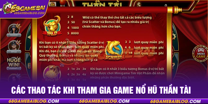 Các thao tác khi tham gia game nổ hũ thần tài